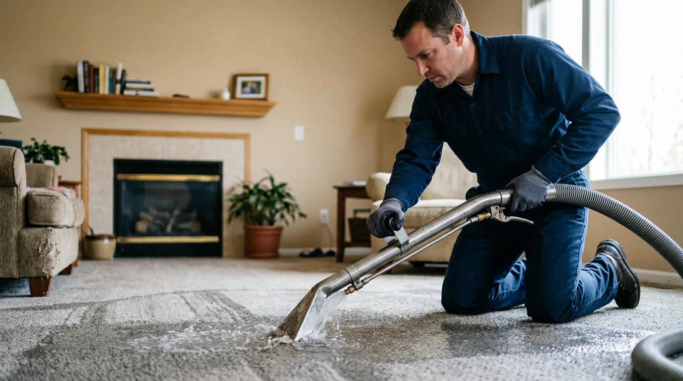 Water damage restoration technician working near Jennings, LA